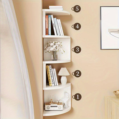 Étagère d'angle murale à 5 niveaux – Bibliothèque flottante et étagère de rangement pour salon, chambre et cuisine, séparateur d'angle gain de place, 5 styles disponibles