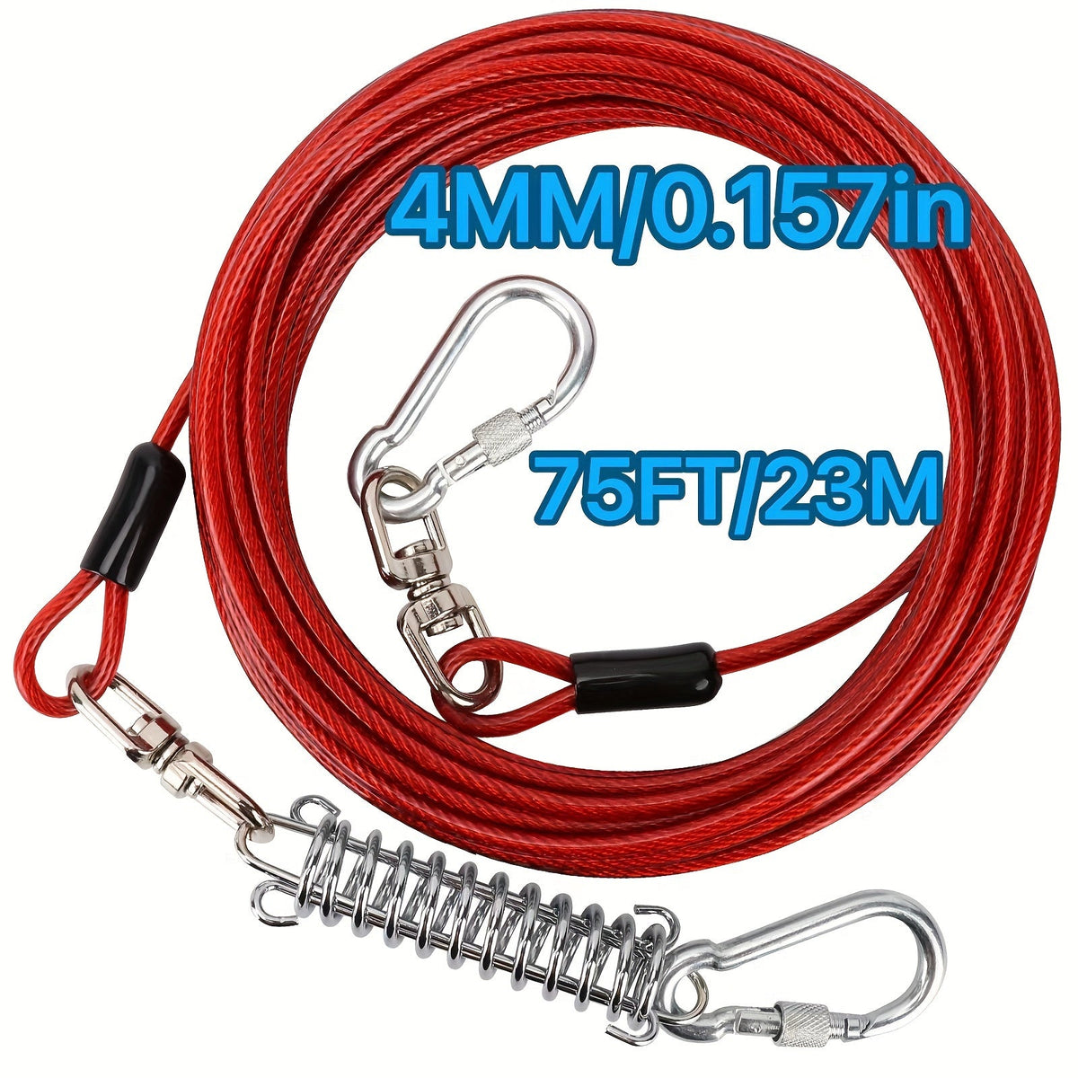 Laisse pour chien ultra-résistante de 1,8, 3, 4,5, 9, 15, 23 ou 30 mètres, câble d'attache d'entraînement pour grands chiens jusqu'à 225 kg, corde de course durable et résistante aux morsures pour le jardin