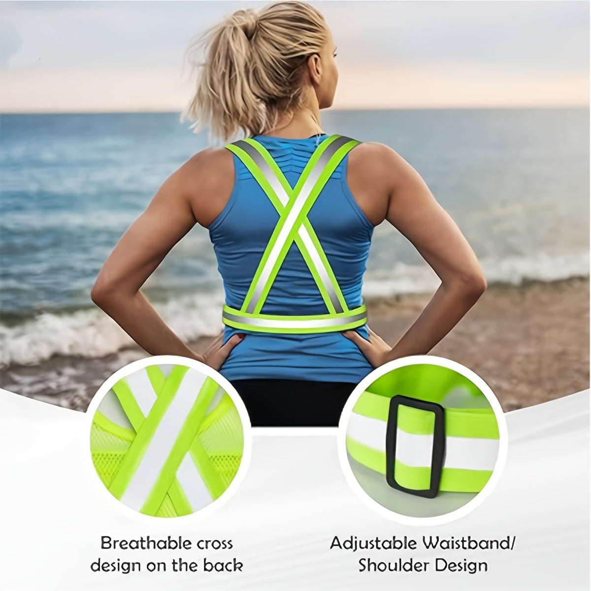 Lot de 2 gilets de running réfléchissants avec support pour téléphone et 2 bracelets réfléchissants – Équipement de sécurité haute visibilité pour hommes et femmes, jogging, promenade de chien, cyclisme