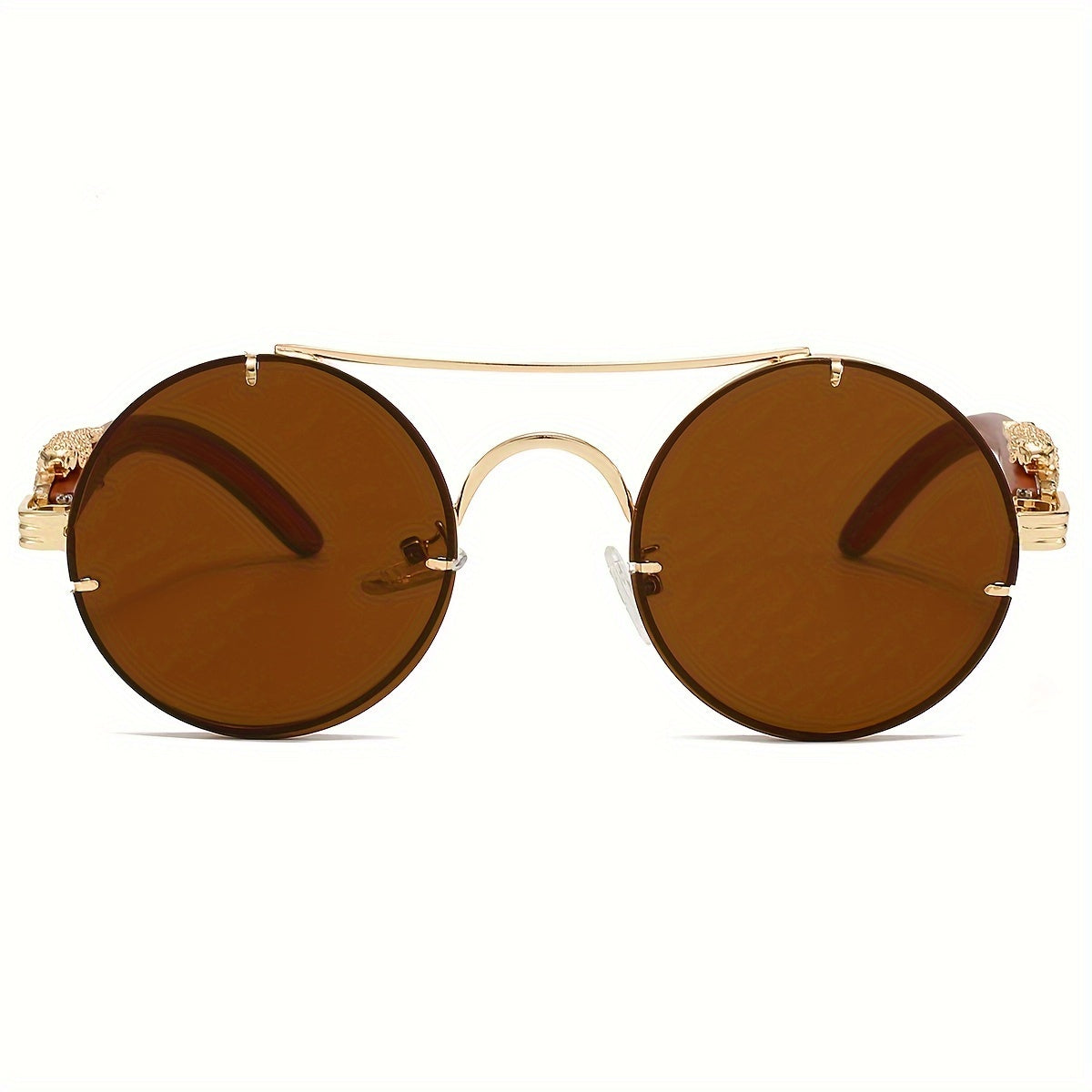 Lunettes de soleil rondes à monture en métal avec verres dégradés pour hommes et femmes – Luxe, double pont, détails léopard sur les charnières, verres en polycarbonate dégradés, étui inclus, style chic pour les vacances et la ville