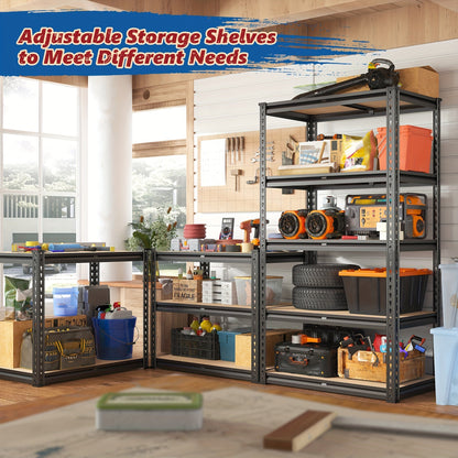 Étagère de rangement robuste en métal à 5 niveaux pour garage, 907 kg (2000 lb) – Étagère de rangement en acier réglable de 152 à 183 cm pour garage, sous-sol, garde-manger, cuisine et entrepôt, assemblage sans outils, noir