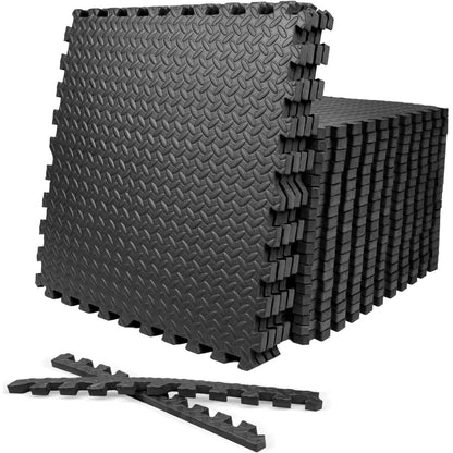 Dalles de sol en mousse EVA, lot de 24, 8,9 m², 1,27 cm d'épaisseur, tapis en mousse emboîtables 61 x 61 cm pour salle de sport à domicile, yoga, salle de jeux, entraînement, coussin anti-fatigue, revêtement de sol intérieur avec bordures