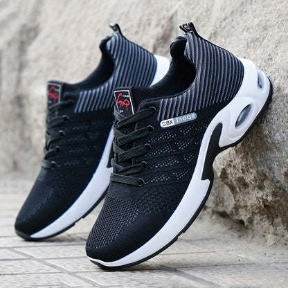 Baskets de sport à coussin d'air pour hommes – Chaussures décontractées à lacets respirantes avec semelle antidérapante, noir et blanc ou noir et bleu, pointures US 6,5–11,5, style urbain sportif