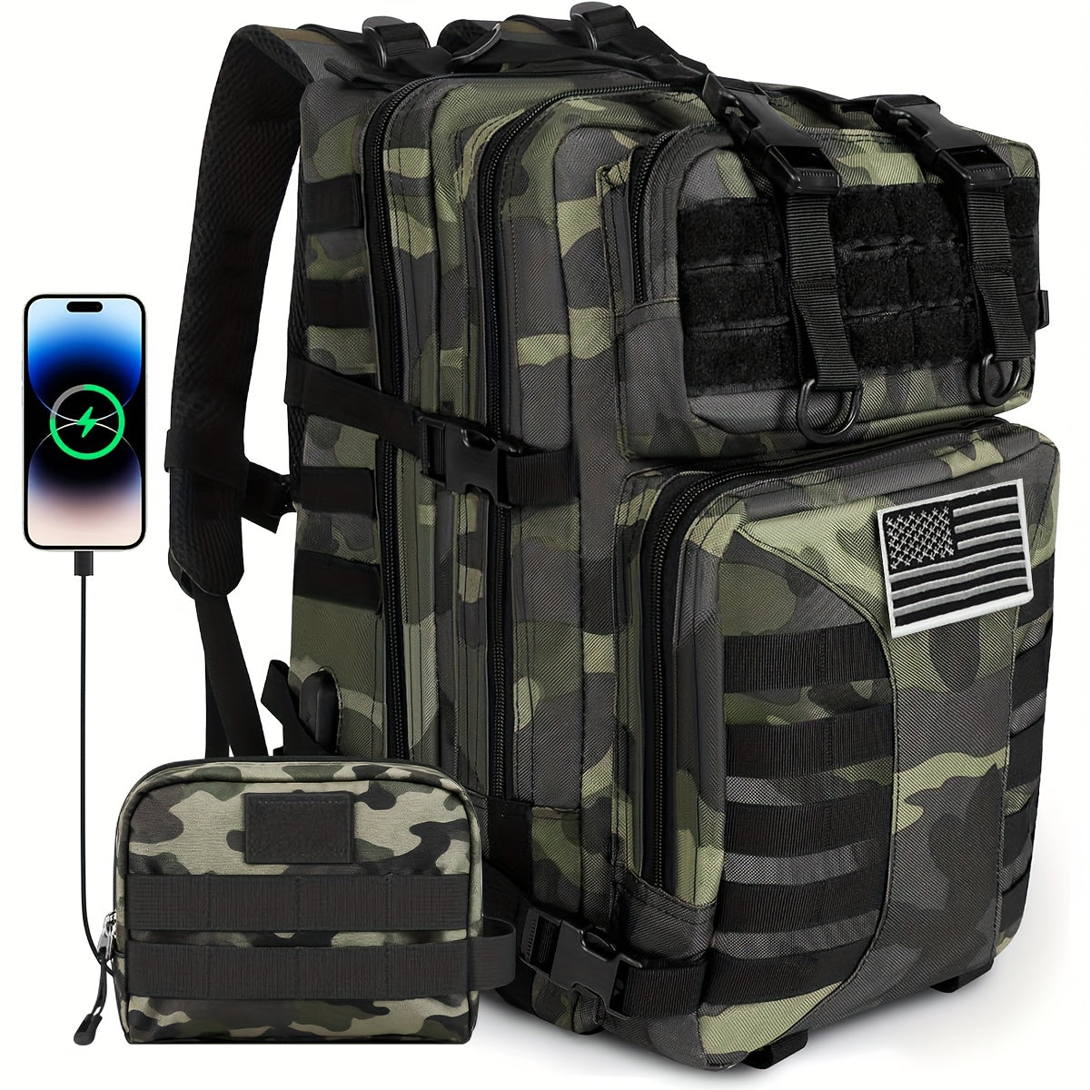 Sac à dos tactique unisexe haute capacité 50L – Sac militaire MOLLE pour le camping, la pêche, la chasse, la randonnée et les voyages – 13 options de couleurs incluant des variantes avec sac à main et sac de rangement