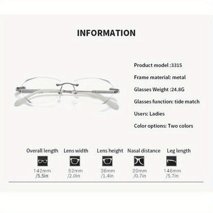 Lot de 2 lunettes de lecture sans monture à effet diamant pour femmes – Verres PC anti-lumière bleue, monture en métal légère, plaquettes de nez flexibles, puissances de +1.0 à +4.0 pour l'ordinateur et la lecture