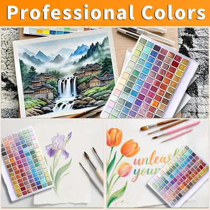 Ensemble de 98 aquarelles métallisées scintillantes, pigments perlés de qualité supérieure avec étui portable, haute résistance à la lumière pour illustration sur toile, scrapbooking, décoration, fournitures d'art pour artistes et amateurs.