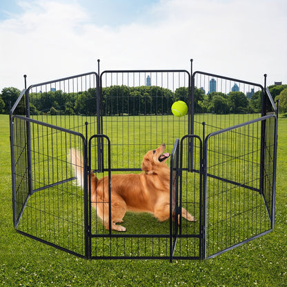 Parc pour chien extérieur, 8 panneaux, 32 pouces, finition martelée – Enclos de jardin pré-assemblé pour chiens de petite à moyenne taille, barrière de jardin, enclos extensible pour animaux