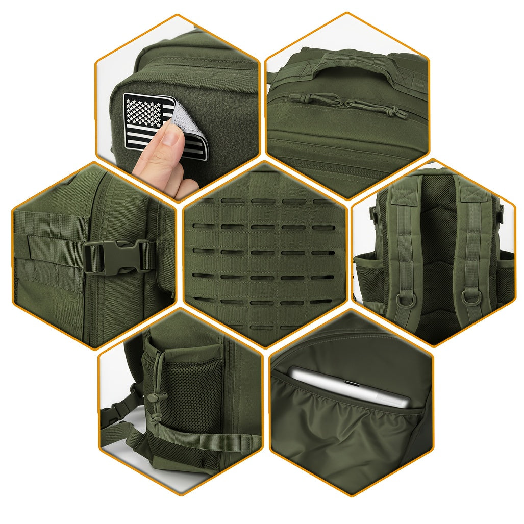 Sac à dos tactique MOLLE 25L pour ordinateur portable pour hommes et femmes – Sac militaire d'urgence, sac de randonnée avec double porte-gobelets, 9 couleurs, sac pour le bureau et les voyages en plein air