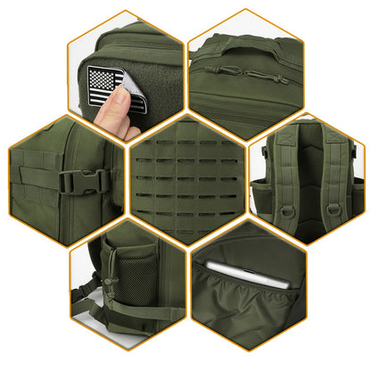 Sac à dos tactique MOLLE 25L pour ordinateur portable pour hommes et femmes – Sac militaire d'urgence, sac de randonnée avec double porte-gobelets, 9 couleurs, sac pour le bureau et les voyages en plein air