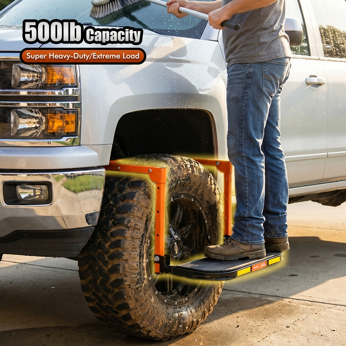 Marchepied de pneu pliable antidérapant pour camion, SUV et remorque – Hauteur réglable, capacité de charge de 300/500/650 lb, convient aux pneus jusqu'à 13,5 po de largeur, marchepied de pneu portable