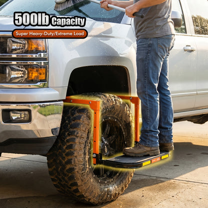 Marchepied de pneu pliable antidérapant pour camion, SUV et remorque – Hauteur réglable, capacité de charge de 300/500/650 lb, convient aux pneus jusqu'à 13,5 po de largeur, marchepied de pneu portable