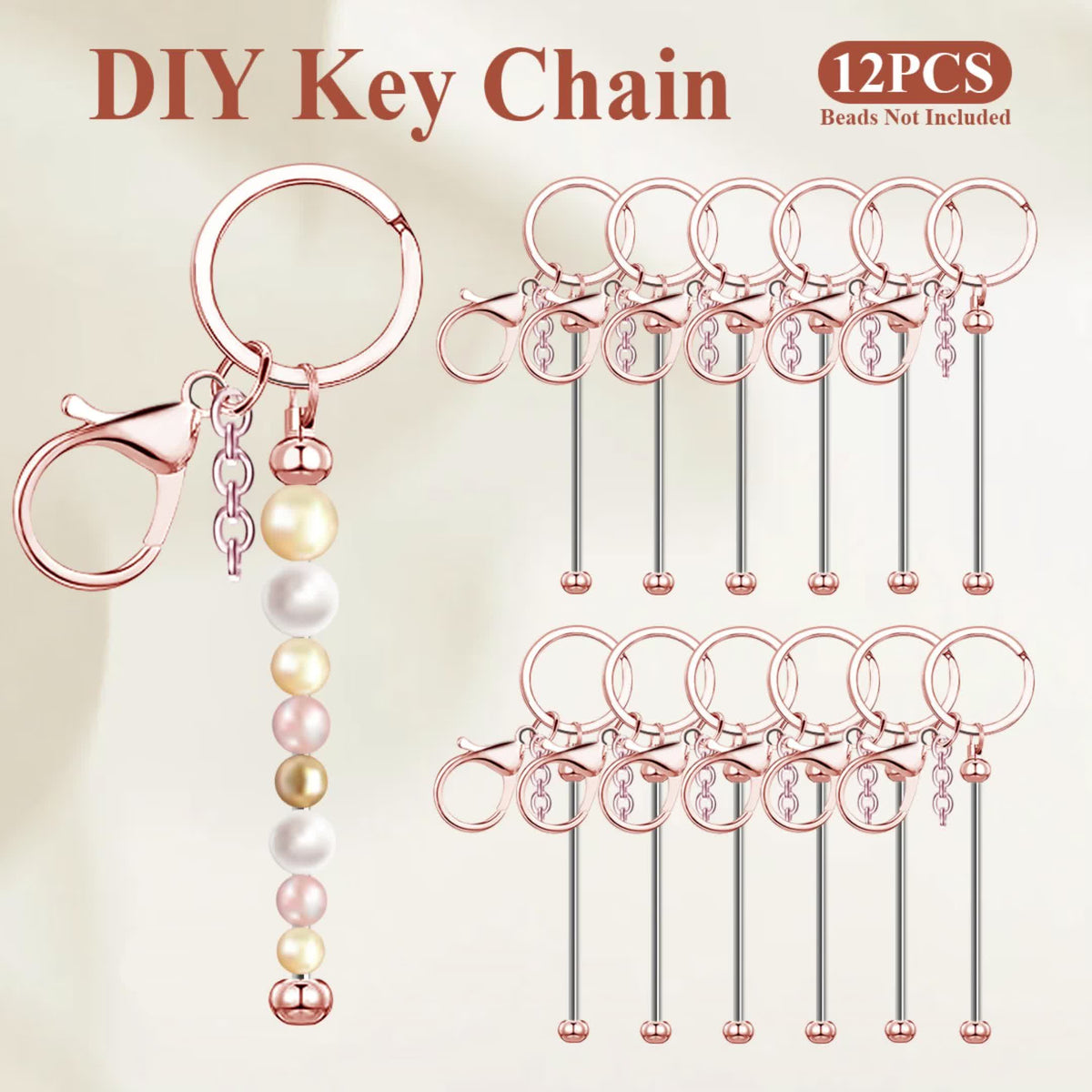 Kit de porte-clés à perler en acier inoxydable – 12 et 24 pièces, pendentifs en métal avec breloques pour loisirs créatifs, cadeaux de Noël et d'Halloween, doré, argenté et or rose