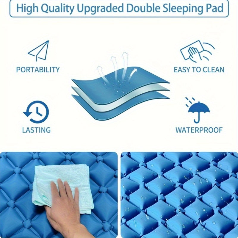 Matelas de couchage autogonflant ultraléger en nylon TPU, pompe intégrée, options une ou deux places, matelas de camping compact et portable pour le camping, la randonnée, le sac à dos, les voyages et les pique-niques, orange et bleu