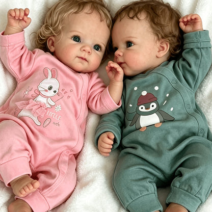 Ensemble de poupons jumeaux reborn Lifelooking de 46 cm – Poupées nouveau-nés réalistes avec corps entier en vinyle souple, cheveux bouclés implantés, tétines, couches et certificats de naissance, cadeau de jeu de rôle pour enfants de 3 ans et plus