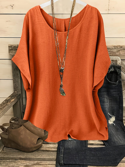 Haut de plage ample et brillant pour femme – T-shirt de vacances à manches courtes et col rond, couleur unie, pour sorties estivales décontractées