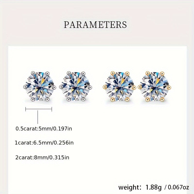 Boucles d'oreilles puces en argent sterling S925 et moissanite pour femme – Style vintage élégant, 0,5 ct, 1 ct, 2 ct, 3 ct, doré et argenté, bijou pour le quotidien ou pour offrir en cadeau