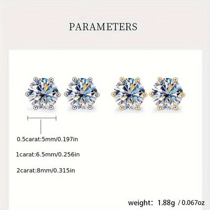 Boucles d'oreilles puces en argent sterling S925 et moissanite pour femme – Style vintage élégant, 0,5 ct, 1 ct, 2 ct, 3 ct, doré et argenté, bijou pour le quotidien ou pour offrir en cadeau