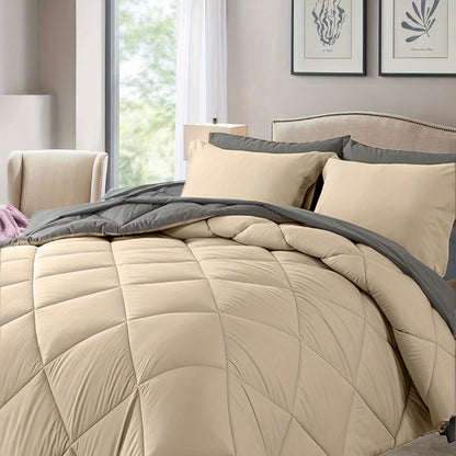 Ensemble de literie 7 pièces pour lit Queen/King – Parure de lit en microfibre douce à plis pincés, comprenant une couette, un drap-housse, un drap plat et 4 taies d'oreiller, ensemble de literie toutes saisons pour la maison et le dortoir