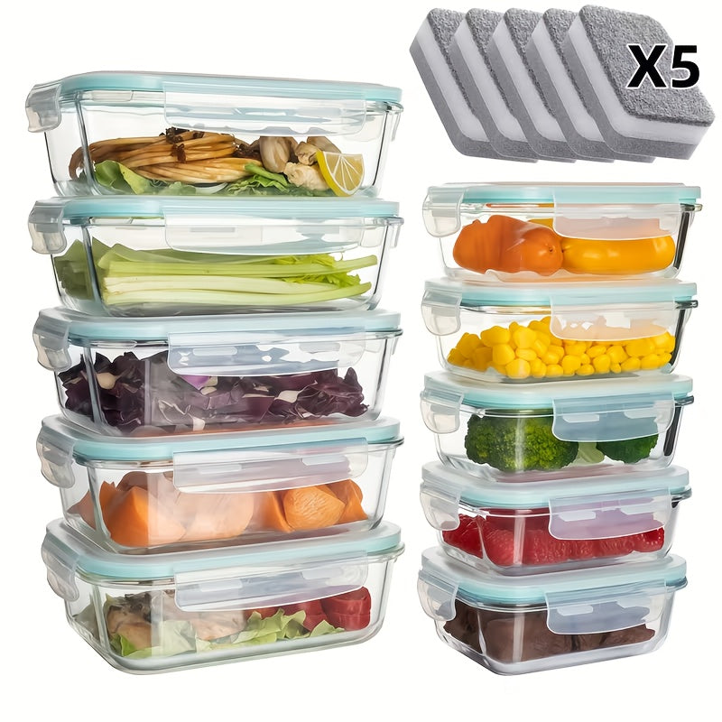 Ensemble de 16 récipients alimentaires en verre hermétiques – 8 couvercles et 8 récipients, compatibles micro-ondes et four, sans BPA, parfaits pour la préparation des repas, salades, fruits, légumes, sandwichs et pique-niques en extérieur