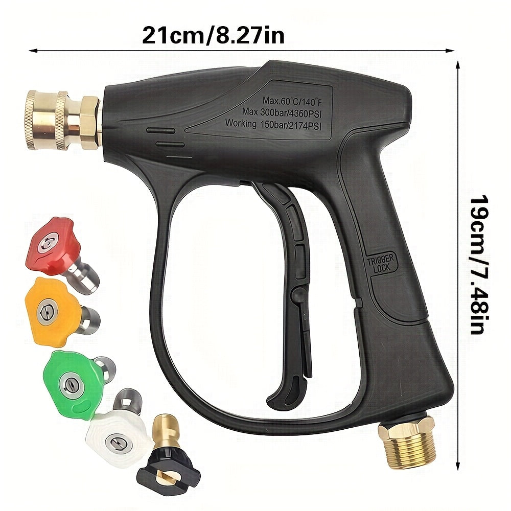 Pistolet pour nettoyeur haute pression 3000 PSI avec 5 buses, raccord rapide 1/4" et connecteur de tuyau M22-14 – Pistolet pulvérisateur pour lavage de voiture, irrigation de jardin et nettoyage de terrasse pour nettoyeurs haute pression