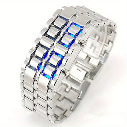 Lava LED Digital Watch for Men Women Teens – Cool Stainless Steel Couple Wristwatch, Blue & Red LED Light, Outdoor Casual Style, 3 Colors, Gift for Students