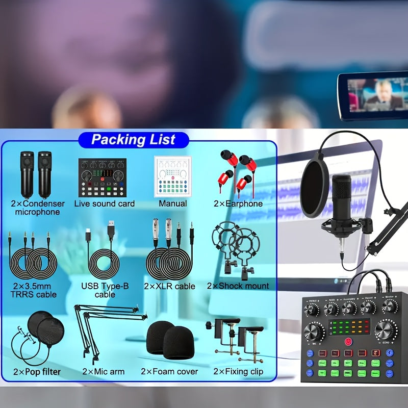 Kit d'enregistrement avec microphone à condensateur et carte son BM800 – Pack studio à domicile pour podcasting, streaming, voix off et musique, compatible avec PC, smartphone et tablette, plusieurs modèles disponibles