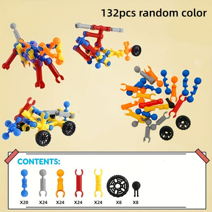 Ensemble de 132 blocs de construction STEM pour enfants de 3 ans et plus, jouet éducatif de construction, kit de création technique pour garçons et filles, cadeau d'anniversaire ou de Noël, couleurs aléatoires