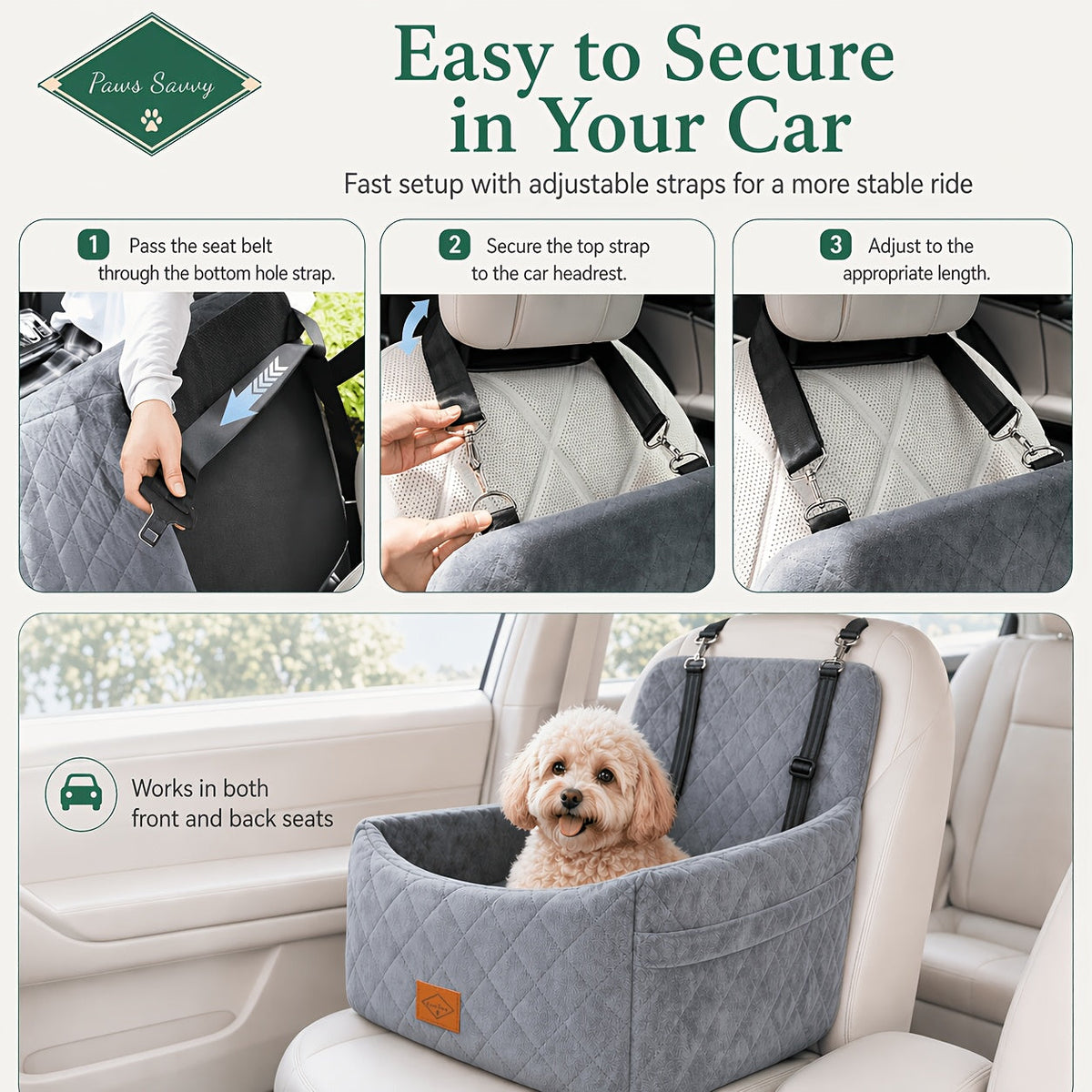 Siège rehausseur pour chien avec sangle de sécurité – Panier de voyage confortable et surélevé pour petits et moyens chiens, design stable et antidérapant, facile à nettoyer, 8 couleurs disponibles