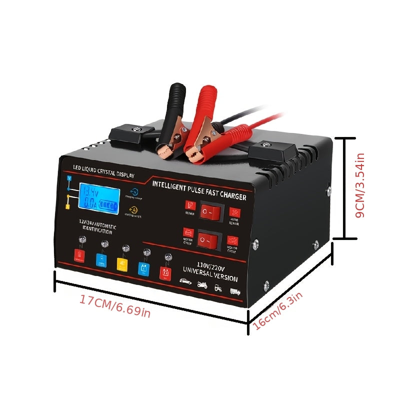 Chargeur de batterie universel intelligent 12V 24V avec écran LCD, réparation par impulsion, maintien de charge pour voiture, camion, moto, bateau, tondeuse à gazon, moissonneuse – Régulation automatique de la température