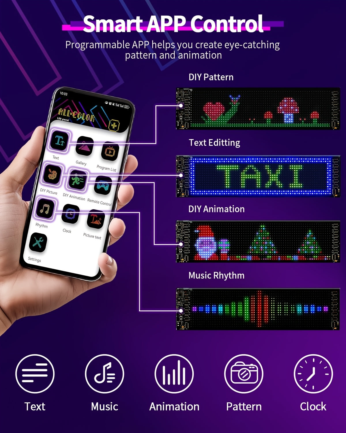 Panneau d'affichage LED matriciel flexible 16x96 – Enseigne défilante RVB programmable avec application et télécommande, alimentée par USB, éclairage animé DIY pour boutique, magasin, hôtel, voiture, décoration intérieure