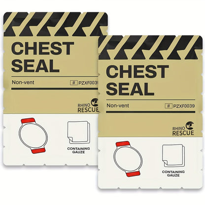 Pansement thoracique d'urgence non ventilé RHINO RESCUE – Fourniture médicale IFAK portable pour plaies thoraciques aspirantes, nylon PA, éligible FSA/HSA, jaune