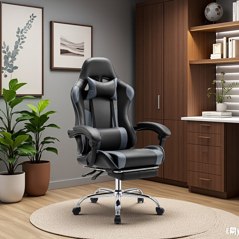 Chaise de gaming ergonomique avec repose-pieds et soutien lombaire – Fauteuil d'ordinateur esport style course, accoudoirs fixes, dossier inclinable réglable, chaise de bureau pour adultes