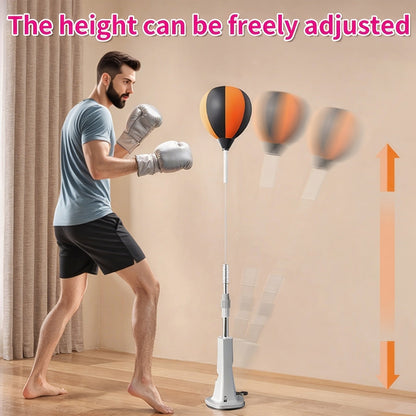 Balle de réflexe de boxe sur pied avec sac de frappe rapide autoportant, hauteur réglable pour l'entraînement à la réaction des adultes, adolescents et seniors – Punching-ball de fitness pour intérieur avec 3 ancrages au sol