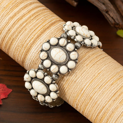 Bracelet élastique perlé turquoise style bohème pour femme – Bracelet vintage élastique en alliage de zinc, bijou décontracté pour tous les jours & cadeau idéal pour elle