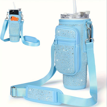 Sac porte-gobelet en néoprène avec poche pour téléphone et bandoulière réglable – Compatible avec les gobelets de 30 et 40 oz, porte-bouteille à clip pour la randonnée, le camping et les sports de plein air, 4 couleurs