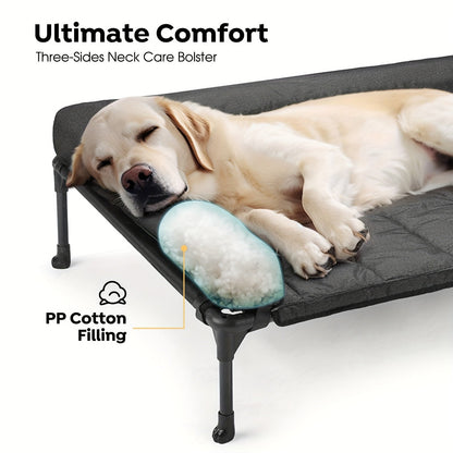 Lit surélevé rafraîchissant pour chien avec matelas amovible – Canapé pour chien surélevé avec rebords, filet respirant et pieds antidérapants pour une utilisation en intérieur et en extérieur