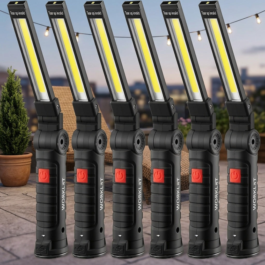 Lampes de travail rechargeables à LED COB – Lampe de travail portative à suspendre avec batterie intégrée pour le camping, le jardin, les fêtes et l'entretien de véhicules, options en packs de 2/4/6/8/10, noir et kaki