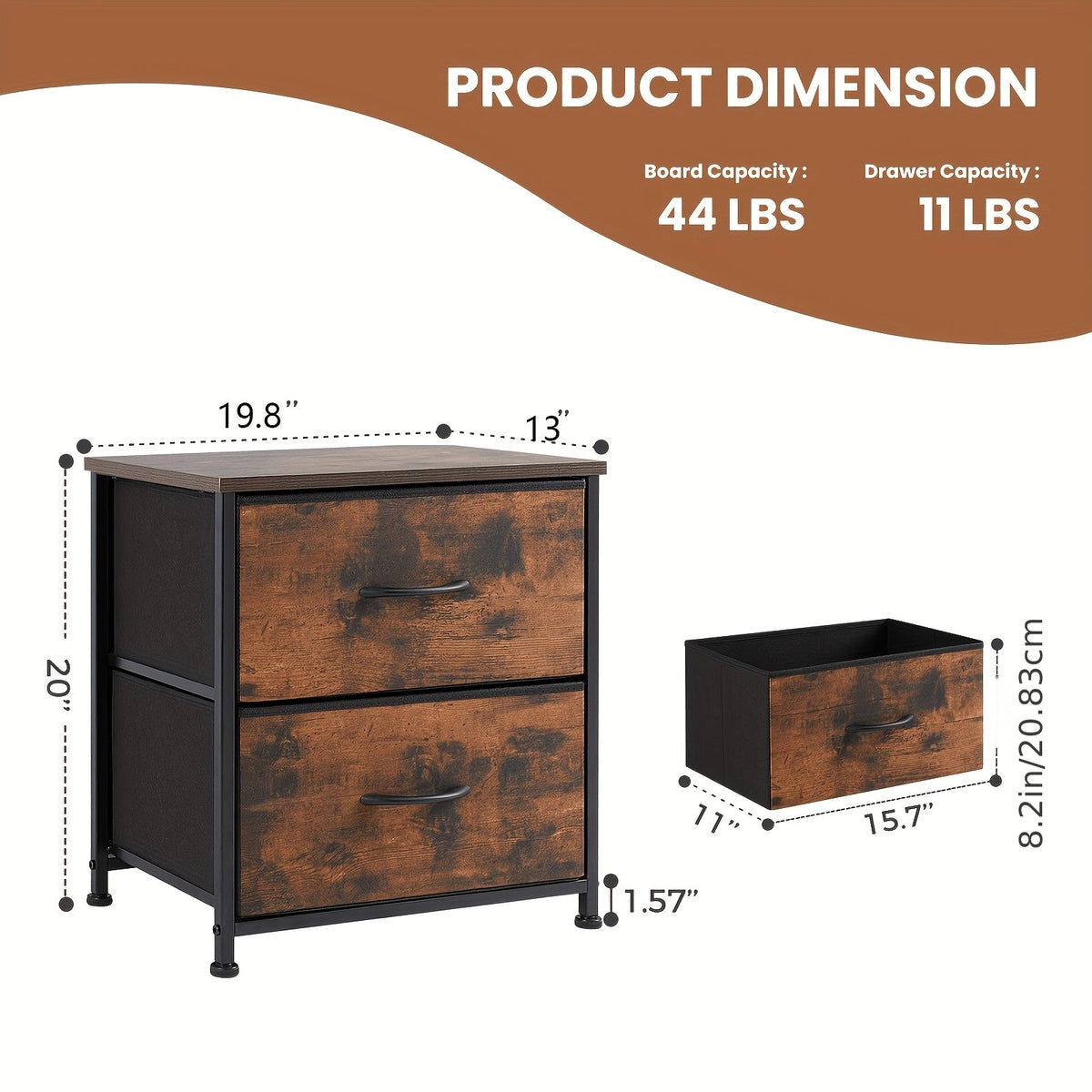 Meuble à tiroirs avec cadre en métal et dessus en bois massif – Organisateur de rangement pour bureau à domicile, 2 à 10 tiroirs, assemblage requis – Blanc, gris, noir, brun rustique – Caisson de rangement pour chambre, salon et bureau