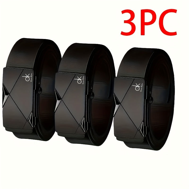 Lot de 3 ceintures pour hommes en cuir de vachette véritable avec boucle automatique en alliage – Ceintures habillées style « business casual » pour homme, réglables et durables, cadeau idéal pour lui