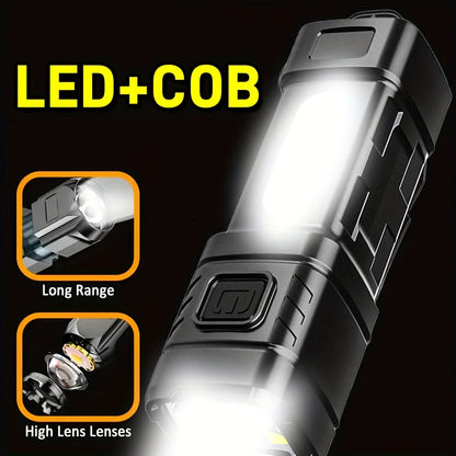 Mini lampe de poche LED rechargeable, lot de 3 ou 6, 2000 lumens, COB, 4 modes, charge USB-C, lampe de poche compacte avec clip arrière et batterie intégrée pour le camping, la randonnée, la chasse et les urgences