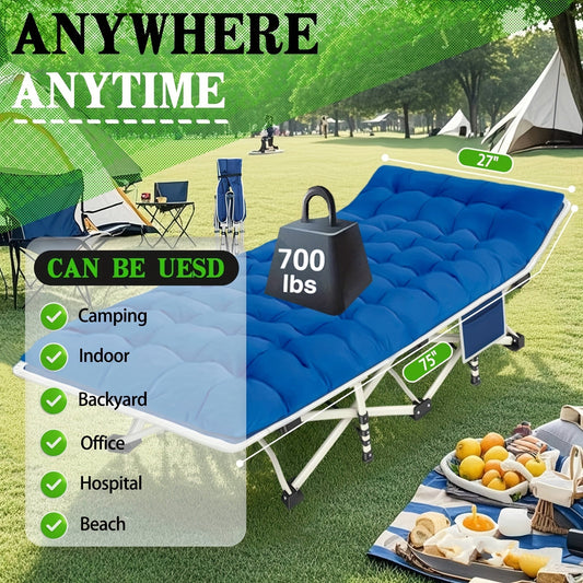 XXL Folding Camping Cot with Mattress Pad 36"x80" Heavy Duty 700-900 Lbs Capacity - Oversize Portable Sleeping Cot with Carry Bag for Camping, Guest Bed, Travel & Outdoor Use