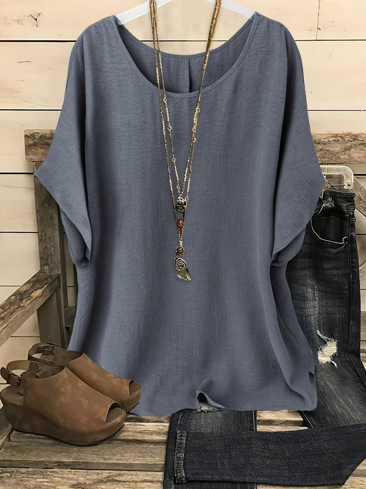Haut de plage ample et brillant pour femme – T-shirt de vacances à manches courtes et col rond, couleur unie, pour sorties estivales décontractées