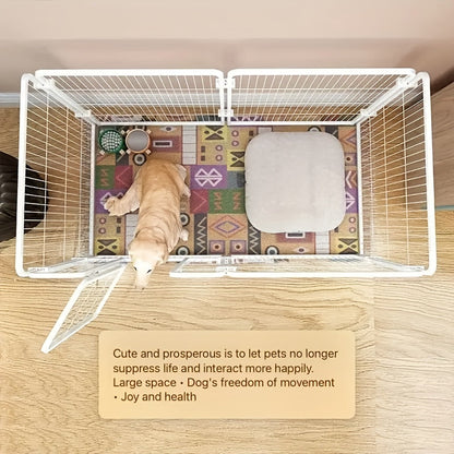 Enclos pour chien d’intérieur en acier inoxydable – Parc pour animaux multifonction avec zones de repos, de jeu et d’apprentissage de la propreté pour petits et moyens chiens, pré-assemblé pour une installation facile, noir ou blanc