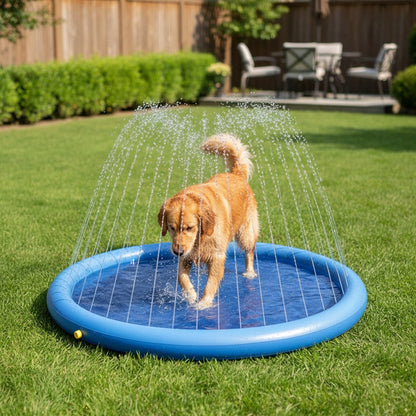 Tapis de douche et pataugeoire portable pour chiens – Piscine pour animaux pliable, ultra-épaisse (0,6 mm) et antidérapante, tapis de jeu aquatique rafraîchissant avec arroseur pour petits chiens, chiots et chats