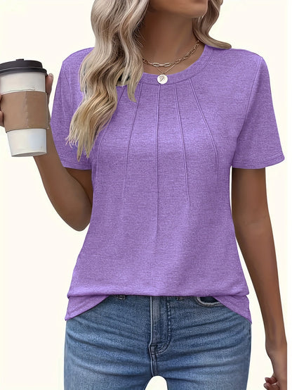 T-shirt décontracté pour femme, couleur unie, col rond, manches courtes, coupe ample et décontractée, micro-extensible, haut d'été léger, lavable en machine, S M L XL XXL