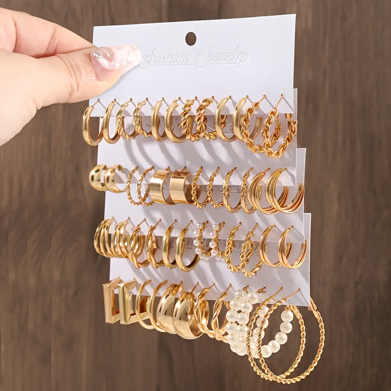 Lot de 48 paires de créoles pour femme, design géométrique et cœur élégant avec perles fantaisie et tiges en acier inoxydable pour le quotidien, les fêtes et les cadeaux