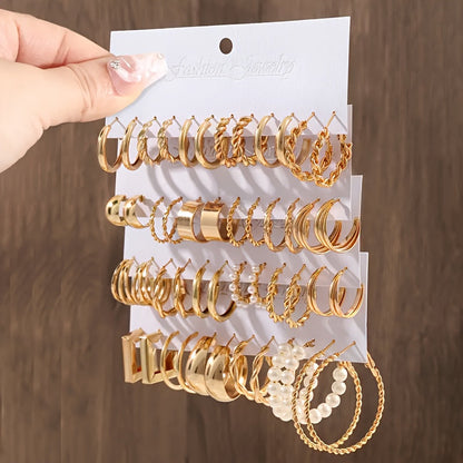 Lot de 48 paires de créoles pour femme, design géométrique et cœur élégant avec perles fantaisie et tiges en acier inoxydable pour le quotidien, les fêtes et les cadeaux