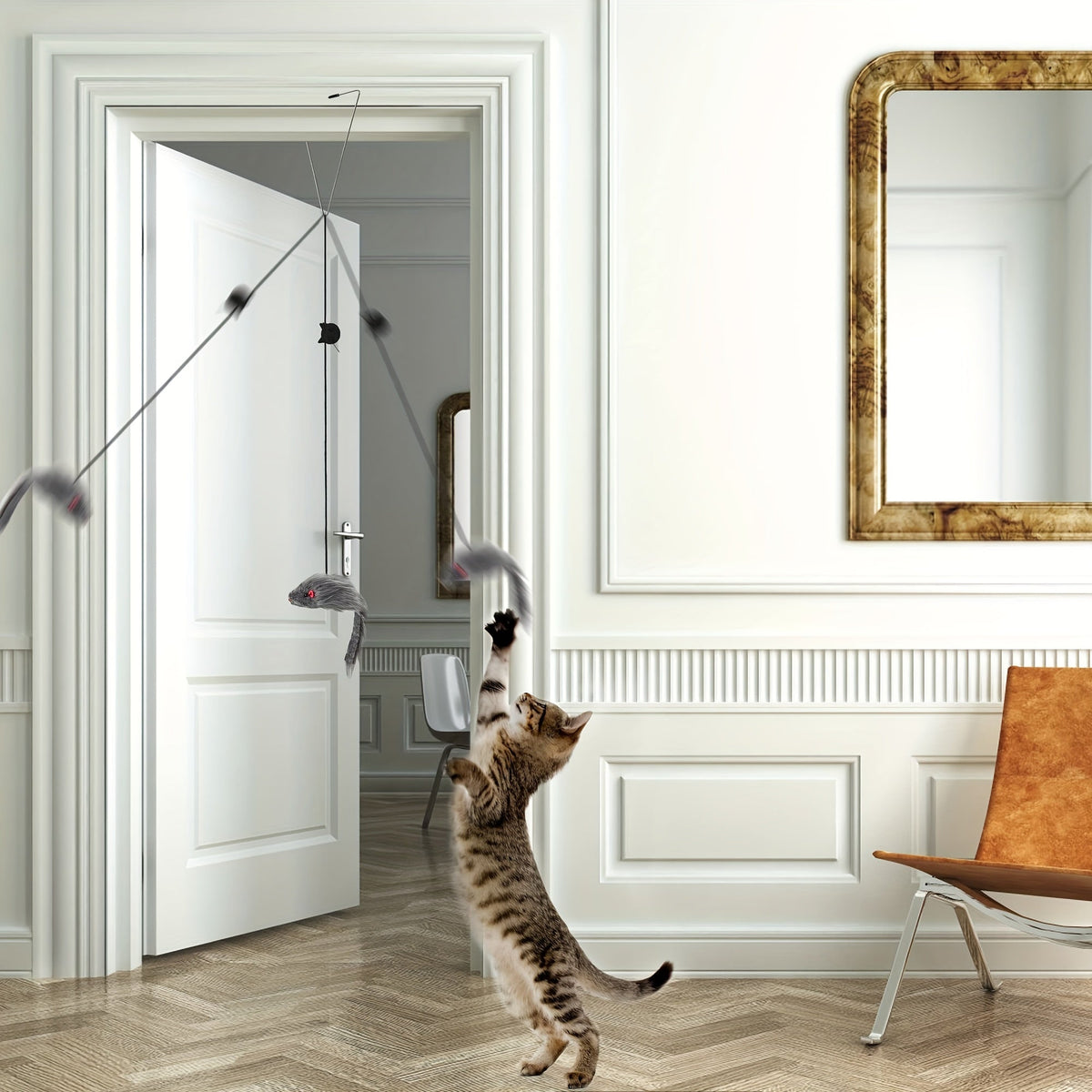 Lot de 2 jouets suspendus pour chats, jouet interactif réglable pour chats et chatons d'intérieur, jouet de divertissement à suspendre à une poignée de porte ou une cage