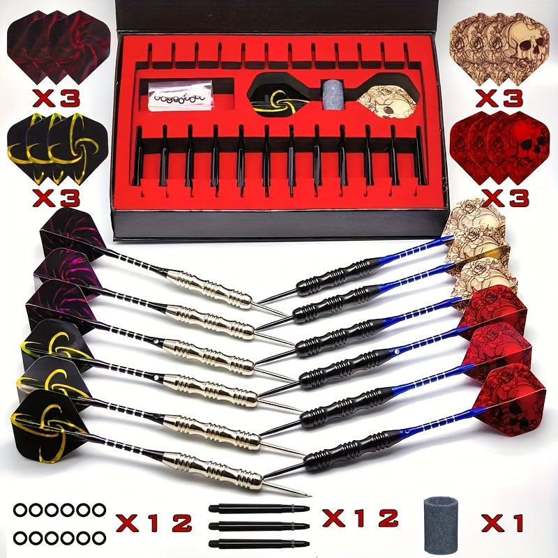 Ensemble de fléchettes à pointe en acier avec ailettes tête de mort – Coffret cadeau deluxe, pointe en fer et tige en alliage d'aluminium, tailles multiples – pour divertissement en club, compétitions sportives et parties de fléchettes décontractées
