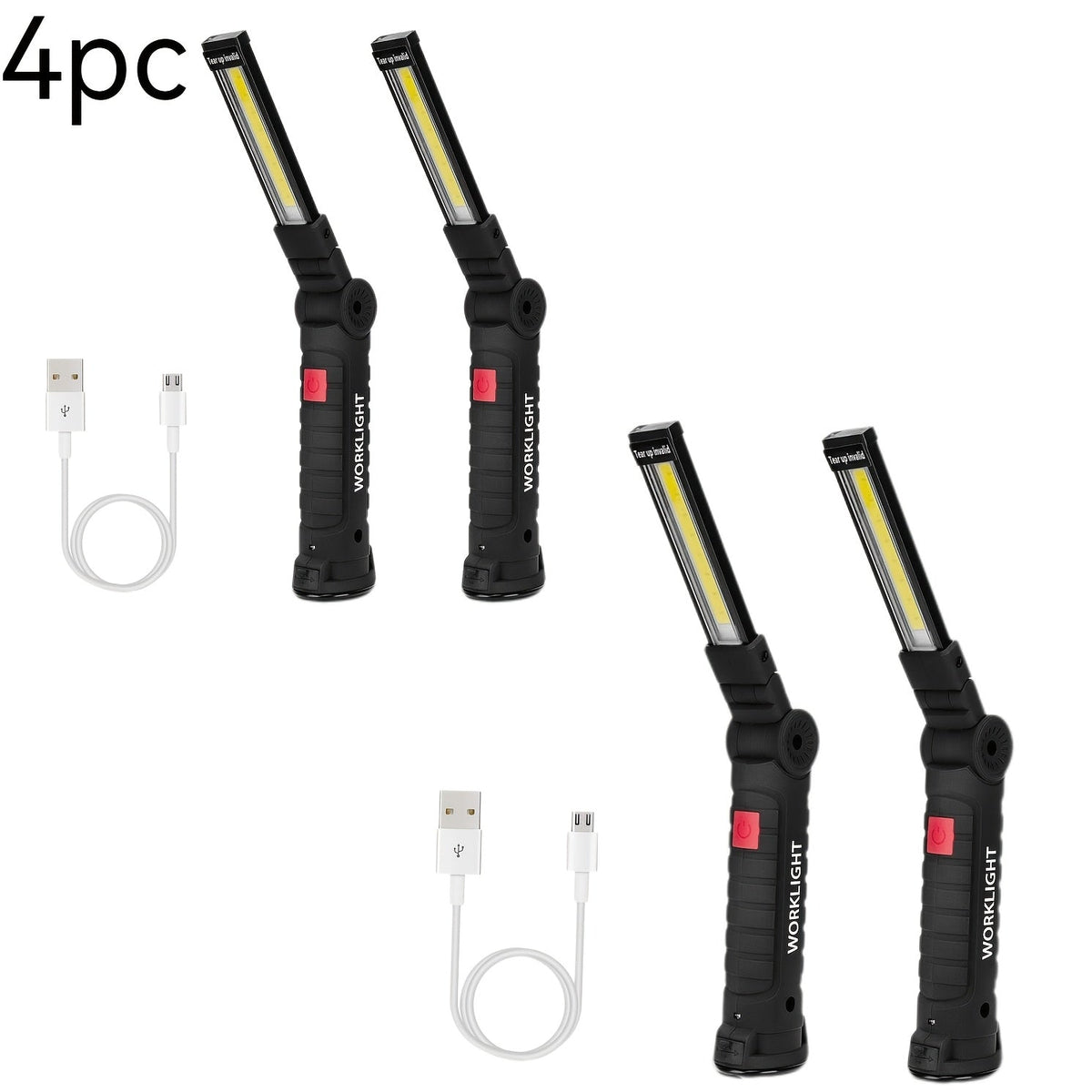 Lampes de travail rechargeables à LED COB – Lampe de travail portative à suspendre avec batterie intégrée pour le camping, le jardin, les fêtes et l'entretien de véhicules, options en packs de 2/4/6/8/10, noir et kaki